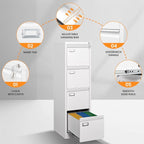 4 Drawer File Cabinet with Lock, Metal Filing Cabinets for Home Office, Vertical Black Locking File Caninet, Steel Narrow Four Drawer File Cabnet for Letter/Legal / A4 / B4- Assembly Required