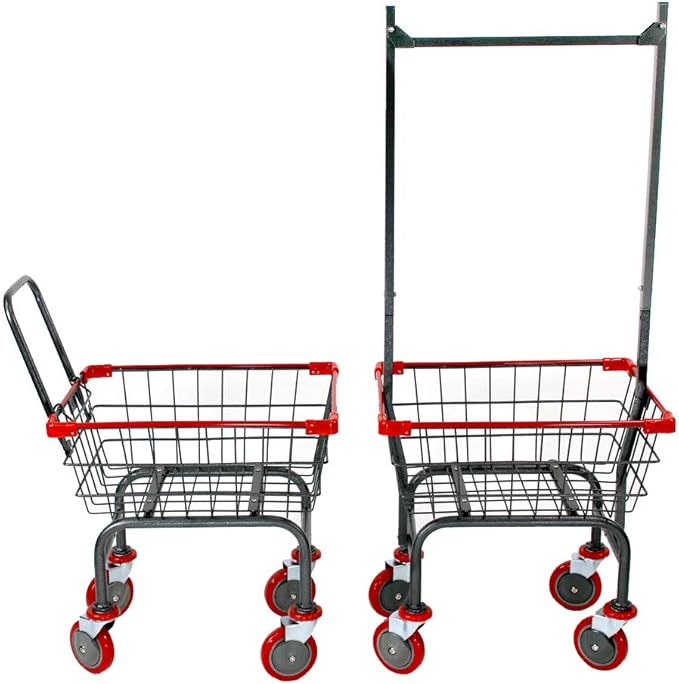 U HANDDLE Grocery & Laundry CART 1.5 Bushel (Gunpowder Metal) Red, Blue Trim (Red)
