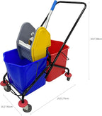 6.6 Gallons x 2 Commercial Mop Bucket with Wringer & Steel Frame | Heavy Duty Dual Bucket System | Separate Dirty Water On Wheels for Janitorial