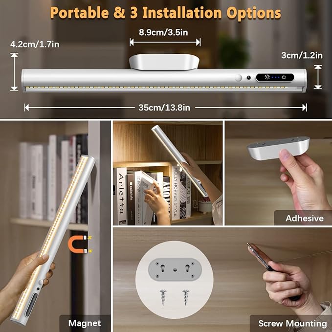 Battery Powered Operated Wall Strip Lights, Motion Sensor LED Light Bar Indoor, Rechargeable Magnetic Under Cabinet Lighting Wireless with Remote Control for Picture Shelf Bathroom – Silver