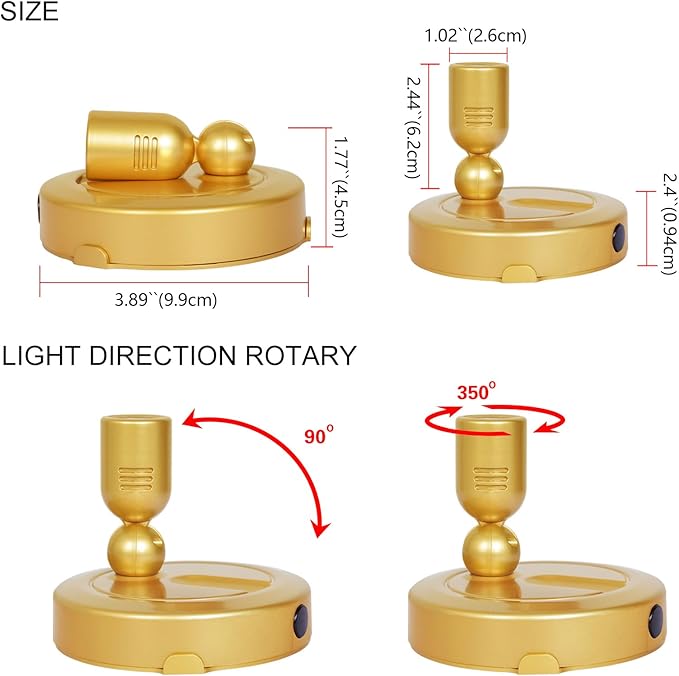 Rechargeable Indoor Spotlight, 3 Lighting Modes Battery Operated Spotlights with Remote, Picture Lights for Wall, Plant Tree Spotlight with Timer, Up Lights for Art Display Artwork-Gold