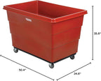 Global Industrial 20 Bushel Plastic Bulk Box Truck, Steel Chassis Base, 1200 lbs. Capacity, 4" Non-Maring Rubber Casters, Red, 50-2/5"L x 34-3/5"W x 35-3/5"H