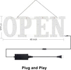 48"x17" Super Large LED Open Signs for Business with Remote Controlled, 10 Levels Brightness Adjustable Unique Design Super Bright with Chain, High Visibility for Store Bar Retail Shops Salon Office
