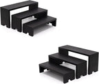 Display Wood Risers Wooden Stand 3 Tier Black Wood Racks Decorative Rectangular, 2 Set 6 Piece Cupcake Stands Cologne Perfume Organizer Dessert Showcase(Black)