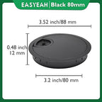 1 Pcs Desk Grommet 3-1/8" / 80 mm, Desk Cord Hole Cover, Cable Grommet Metal Zinc Alloy Materilal, Desk Hole Grommet for Home & Office Pc, Detachable Cable Cord Organizer-Flat Black