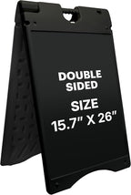 Jumbl A-Frame Signboard 15.7” x 26” Display Surface – Small Outdoor Sandwich Board w/Weather Resistant PVC Sign Protector & Sand Fill Holes – Dual Signage Stand for Storefront Sidewalk Curb (Black)