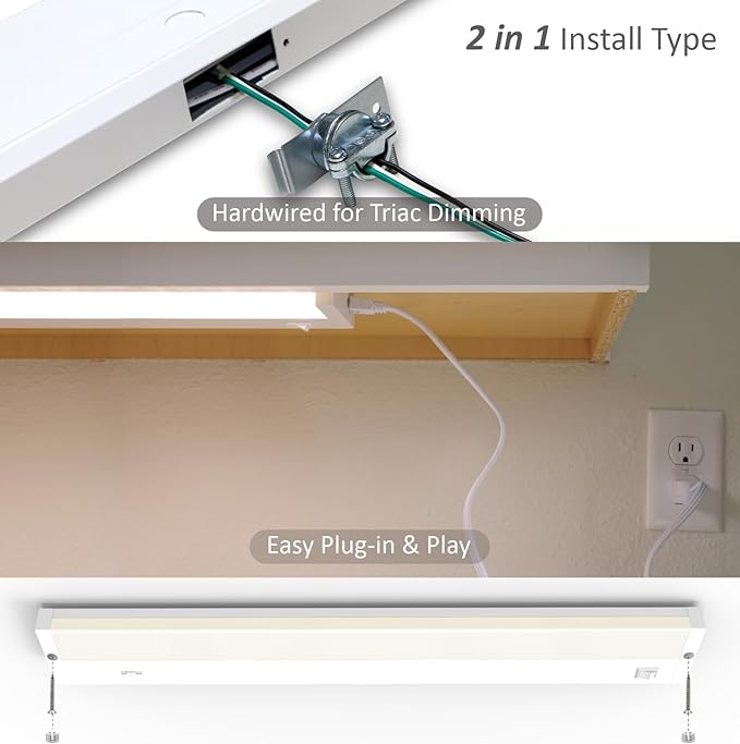 LED Under Cabinet Lighting Hardwired or Plug in, 12 Inch 6W, Dimmable 5 Color 2700K/3000K/3500K/4000K/5000K, Linkable Eyes Care Design Counter Lights for Kitchen, Sink, ETL Listed, White