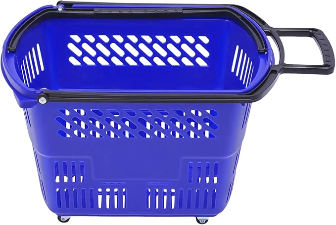 6PCS Shopping Carts with Wheels, 35L Portable Shopping Baskets Set with Handles Grocery Basket for Retail Store, Supermarket, Grocery |19" x 13.7" x 14" (Blue)