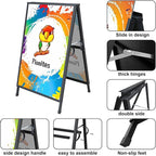 Heavy Duty Slide-in Folding A Frame Sign Sidewalk Sign 24x 36 Inch Steel Metal Double-Side Pavement sign Corrugated Plastic Poster (2PACK-24x36 inch(Frame only))