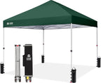 CROWN SHADES 8x8 Pop Up Canopy - Beach Tent with One Push Setup - Easy Outdoor Sun Shade for Events, Parties, Camping - Gazebo with STO-N-Go Cover Bag, Silver Coated Top, Forest Green
