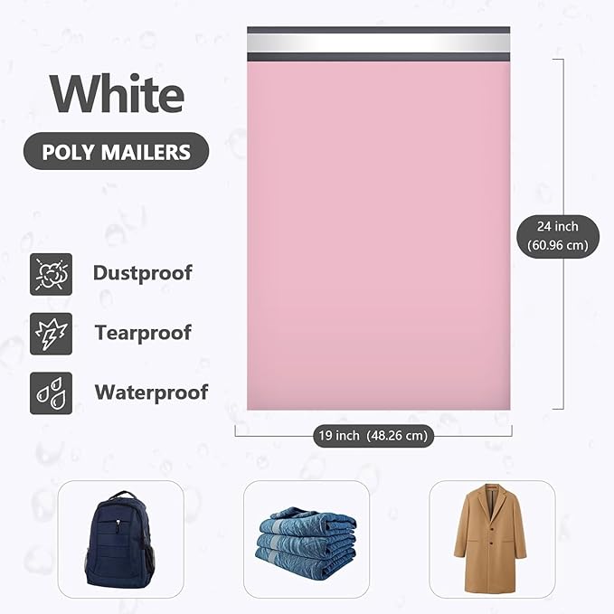Large Poly Mailers19x24 Inch 100PCS, 5-Layer Self-Seal Waterproof Large Shipping Bags for Clothes, Books, Mailing, E-commerce Packaging,Tear-Proof Shipping Envelopes Poly Bags for Business