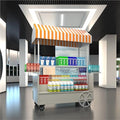 Portable Food Cart with Canopy, Mobile Vendor Display Stand with Lockable Wheels, Outdoor Food Stall Trolley, Foldable Commercial Display Cart for Market, Street Food & Events(White)