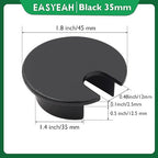 2 Pcs Desk Grommet 1-3/8" / 35 mm, Desk Cord Hole Cover, Cable Grommet Metal Zinc Alloy Materilal, Desk Hole Grommet for Home & Office Pc, Detachable Cable Cord Organizer-Flat Black