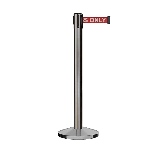 Crowd Control Warehouse CCW Series RBB-150 - Set of 2 Stanchion Retractable Belt Barriers - 16 Foot, RED"Authorized Access ONLY" White Letter Belt with Satin Stainless Steel Post - Easy Assembly