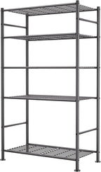 5 Tier Shelf Organizer Rack, Metal Shelving Unit with Adjustable Leveling Feet, Space-Saving Storage Shelves for Garage Closet Laundry Bathroom Kitchen Pantry, 33.07”Wx12.6”Dx72.04”H,Black
