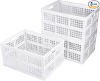 3-Pack Plastic Collapsible Storage Crates-30L,Foldable Plastic Crates for Storage (White)