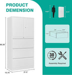 SISESOL 3 Drawer Lateral File Cabinet with Lock,White Filing Storage Cabinet with Doors and Shelves,Locking Metal Storage Cabinets with Drawers for Home,Office,Garage,School,Fit A4/Letter/Legal File