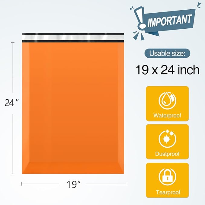 Famagic Poly Mailers 19x24 Inches 50 Pcs Orange Packaging Shipping Bags Mailing Envelopes Self-Seal Waterproof and Tear-Proof Mailers Bags for Small Business Clothing Boutique