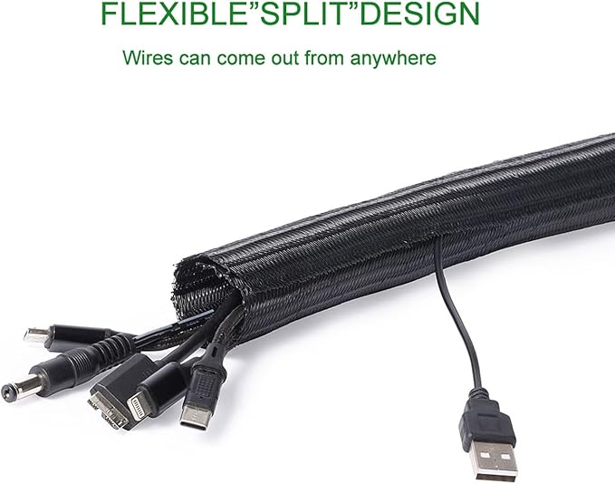25ft - 1/2 inch Cord Protector, Split Sleeve Cable Management, Heavy Duty Wire Loom Tubing for Power Cords/USB/Audio Video – Pet Proof Chew Resistant Sleeving - Black