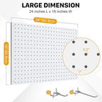 Peg Board, 4 Pack Metal Pegboard Panels White Pegboards Wall Organizer with Frame Large Heavy Duty Peg Board with Hooks for Walls Home, Garage Tool Storage, Office, Craft Room, Kitchen 24”×16”