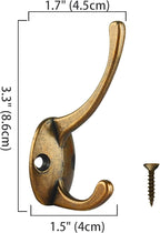 IBosins 12 Pack Antique Brass Coat Hooks Wall Mounted with 24 Screws Retro Double Hooks Utility Antique Brass Hooks for Coat, Scarf, Bag, Towel, Key, Cap, Cup, Hat