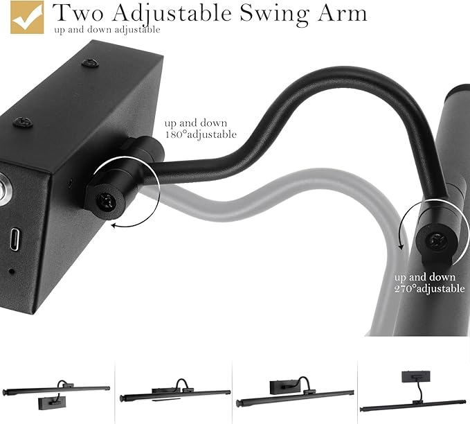 Black Wireless Picture Light, 23.6" Rechargeable LED Art Lamp with Remote, Dimmable Brightness, Timer & Adjustable Arm for Paintings, Mirrors, and Frames