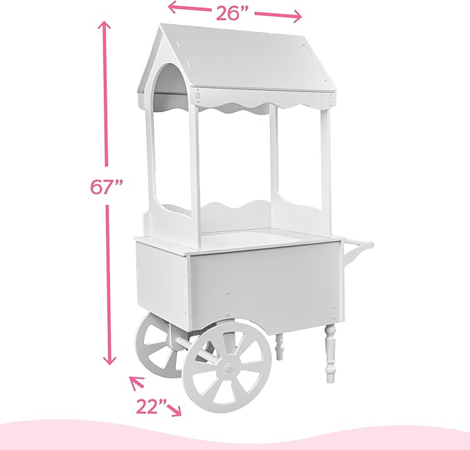 Vintage Candy Cart with Wheels for Party - Dessert Cart with wheels and Handle Bar for easy movement - 67" H' X 26" L' X 22" W' - PVC Treat Cart for Parties, Weddings and Birthday - Easy Assembly