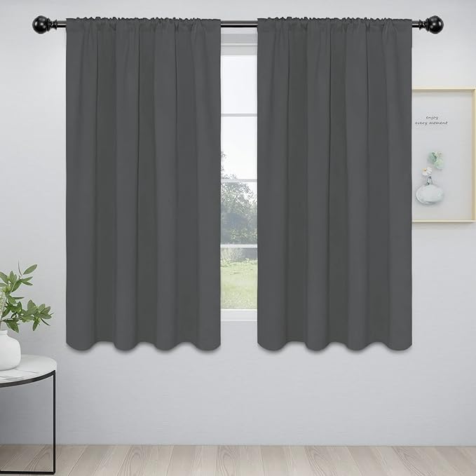 Easy-Going Rod Pocket Blackout Curtains for Bedroom, Room Darkening Window Curtains for Living Room, Thermal Insulated Noise Reduction Solid Window Drapes, 2 Panels(52x56 in, Gray)