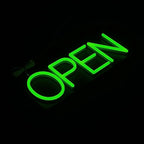 HiNeon Green LED Open Sign, 20"x7" Light-Up Business Sign with Remote, 12V Plug-In, Hanging Chain Included