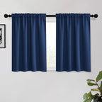 KGORGE Short Blackout Curtains 45 inch Length, Rod Pocket Privacy Room Darkening Drapes Thermal Insulation Noise Reducing Curtains for Bedroom Kitchen, W52 x L45 inches, Blue, 2 Panels