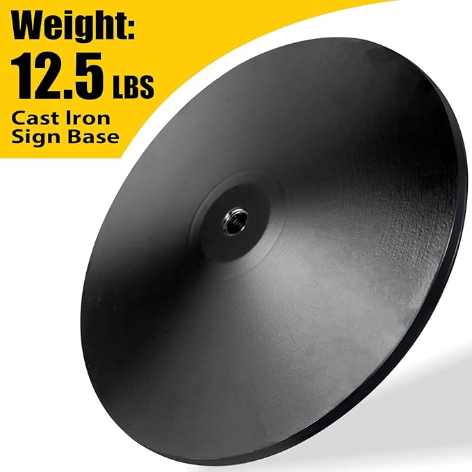 Heavy Duty Cast Iron Sign Post With 12" Diameter Bottom Round Base, 48" Movable Stand for Hanging Signs, 2-Pack