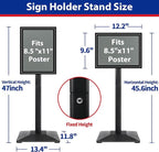 Pedestal Sign holder Stand 8.5x11inch Adjustable Standing Floor Sign Stand with Heavy Base & Snap Frame Display Stand for Indoor Outdoor Business Store Sign Holder Poster Stand (Black)