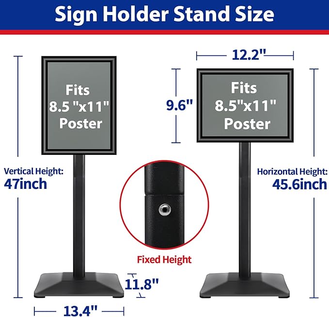 Pedestal Sign holder Stand 8.5x11inch Adjustable Standing Floor Sign Stand with Heavy Base & Snap Frame Display Stand for Indoor Outdoor Business Store Sign Holder Poster Stand (Black)
