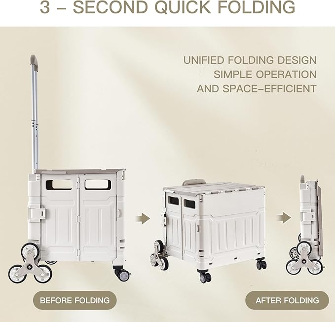 Foldable Utility Cart ，Folding Shopping carts，Collapsible cart with Stair Climbing Wheels, 8 Wheel Shopping cart，Collapsible Rolling Crate with Telescoping Handle (Grey, 17.32 * 17.13 * 30.12)