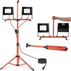 LEDMO 26000 Lumen Led Work Light with Tripod Stand 200W IP65 Waterproof Adjustable Angle Portable Led Work Floodlights with 76.8in Metal Telescoping Tripod for Warehouse, Yard, Job site