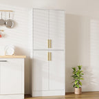 71" Tall Pantry Cabinet with 4 Doors, Kitchen Pantry Storage Cabinet, Freestanding Larder Cupboard, Kitchen Hutch with Gold Handles for Dining Room, Bathroom, White
