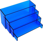 ELEGANTLIFE Acrylic Display Riser,4.3mm Heavy Duty Crystal Display Stand Shelf Layered Aesthetic, Jewelry Display Shelf Risers for Décor,4 Pack Set Multi-color (Blue)