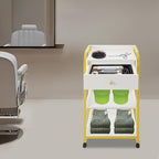 3-Tier Salon Trolley Cart w/Drawer & Shelves, Esthetician Carts w/Wheels Utility Storage for Barber Nail Spa Office, Gold, White