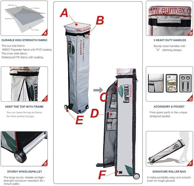 Eurmax USA 8'x12' Pop-up Canopy Tent Commercial Instant Canopies with 4 Removable Zipper End Side Walls and Roller Bag, Bonus 4 SandBags(Forest Green)