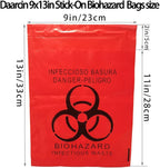 200pcs 9x13in/23x33cm Stick-On Biohazard Infectious Red Waste Bags