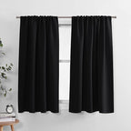 PONY DANCE Bedroom Blackout Curtains - Light Block Solid Soft Rod Pocket Energy Efficient Thermal Insulated Blackout Curtain Panels/Window Drapes for Home Decor, 52 by 45 in, Black, 2 Pieces