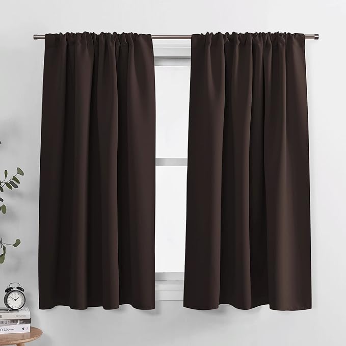 PONY DANCE Chocolate Brown Blackout Curtains 2 Panels Set, 63 inch Length Thermal Insulated Rod Pocket Room Darkening Window Drapes for Bedroom/Living Room, 42 inches Wide
