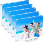 5 Pack Acrylic Picture Frame 5×7 Clear Double Sided Magnetic Photo Frame - Frameless Baby Friend Family Picture Desktop Display with Support Stand and Gift Boxes