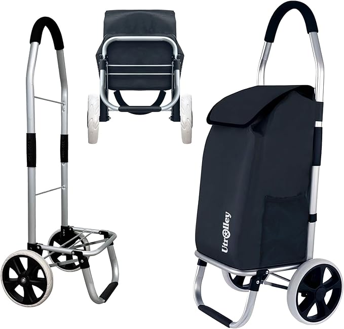 Ultra-Lightweight Foldable Grocery Cart with 40L Capacity, Soft Rolling Wheels, Removable Insulated Bag – Multi-Purpose Personal Hand Truck (Black)