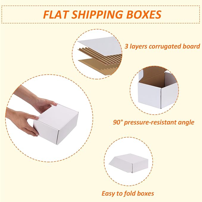HORLIMER 10 Pack 6x4x3 Shipping Boxes, White Corrugated Cardboard Box for Mailing, Packaging, Small Business