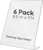 Mammoth DuraClear Acrylic Sign Holders 8.5 x 11 - Extra Thick and Durable Desktop Paper Sign Holders - Perfect for Retail and Booth Display Supplies - 6 Pack, Portrait