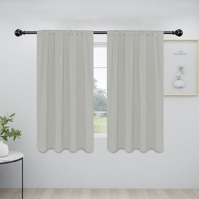 Easy-Going Rod Pocket Blackout Curtains for Bedroom, Room Darkening Window Curtains for Living Room, Thermal Insulated Noise Reduction Solid Window Drapes, 2 Panels(34x54 in, Greyish White)