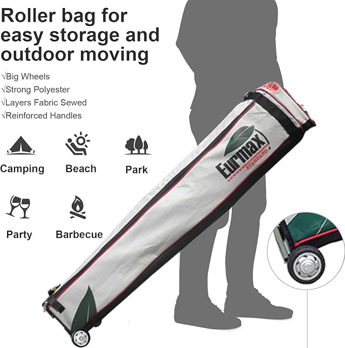Eurmax USA Standard 10x10ft Patio Pop Up Canopy Tent for Outdoor Events Commercial Instant Canopies with Heavy Duty Roller Bag,Bonus 4 Canopy Sand Bags(Beige)