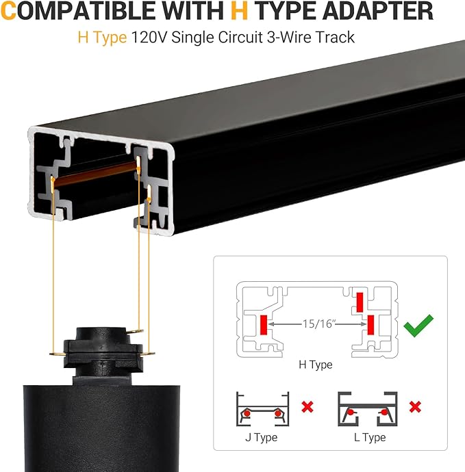 VANoopee 13FT H Track Lighting Rails Black, H Type Track Lighting Kit with Floating Canopy Connector, End Caps, Live End Feeds, I T & L Connectors, Compatible with Single Circuit H Style Track System