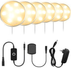 YGS-Tech LED Under Cabinet Lighting Kit, 1020 Lumens LED Puck Light, 3000K Warm White, CRI90+, Touch Dimming, Silver Trim All Accessories Included, for Kitchen, Closet Lights, Safe Light, 6-Pack